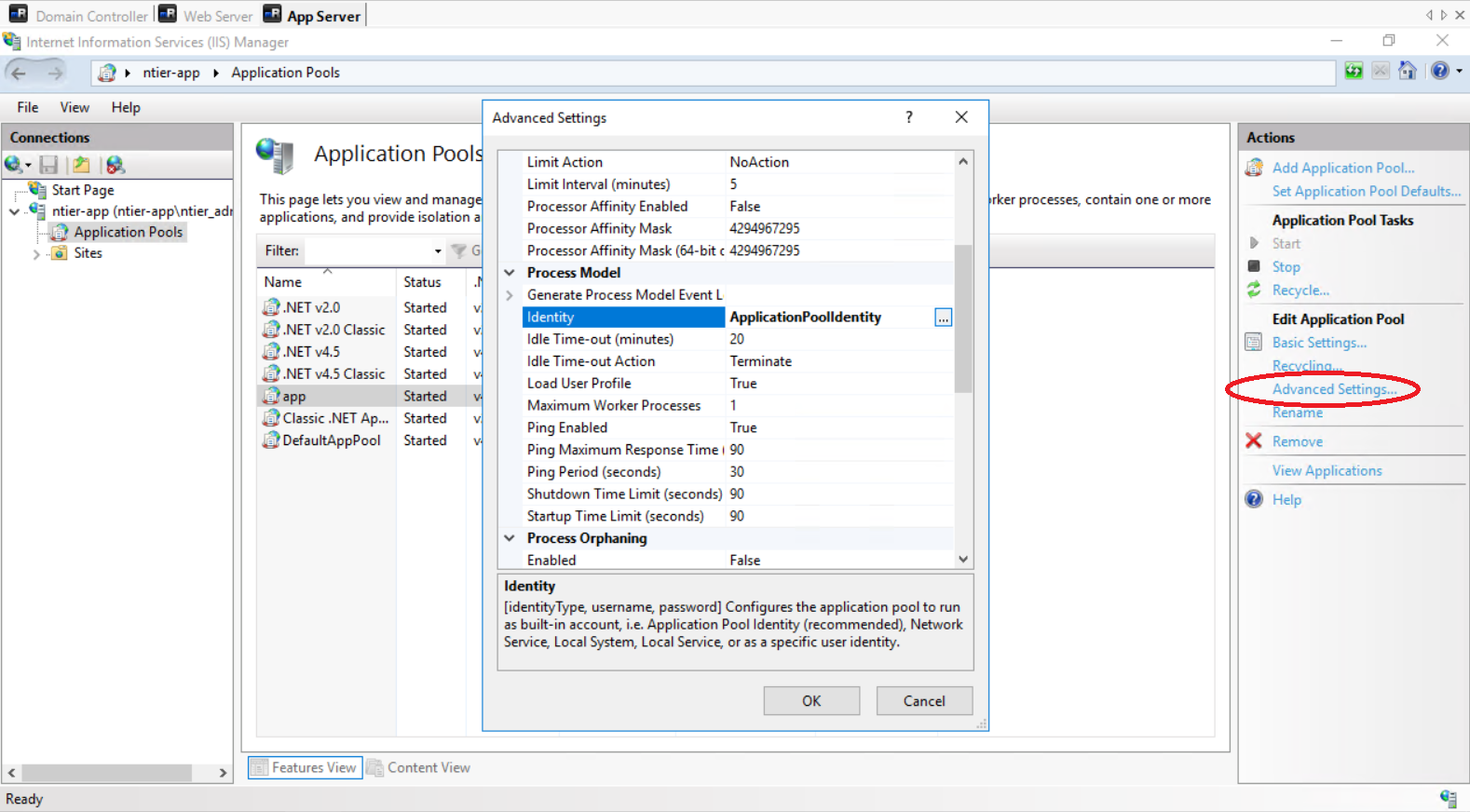 Advances Settings of AppPool