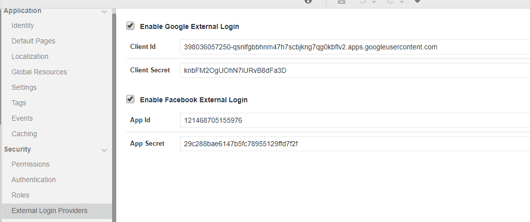External Login Providers Configuration in zAppDev