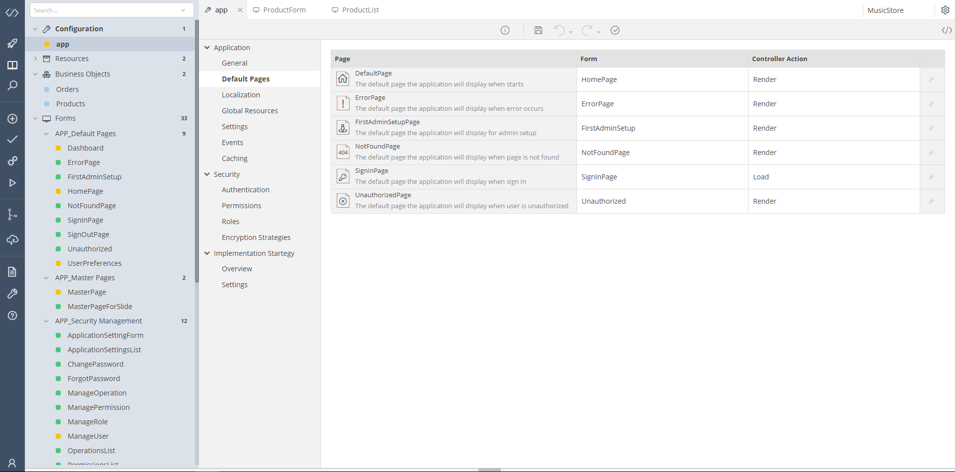 Setting the Default Pages
