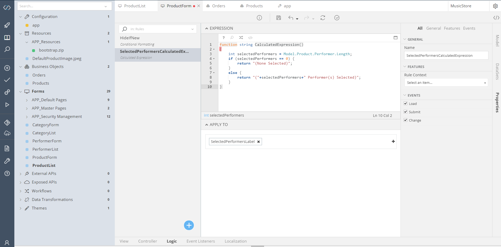 SelectedPerformers Calculated Expression