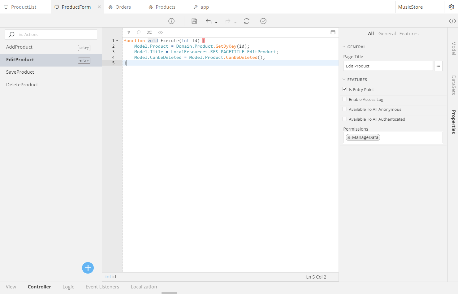 Changed Controller Action