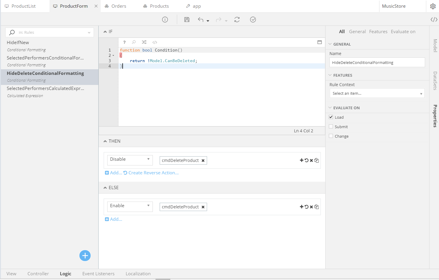 Conditional Formatting Hiding the Delete Button