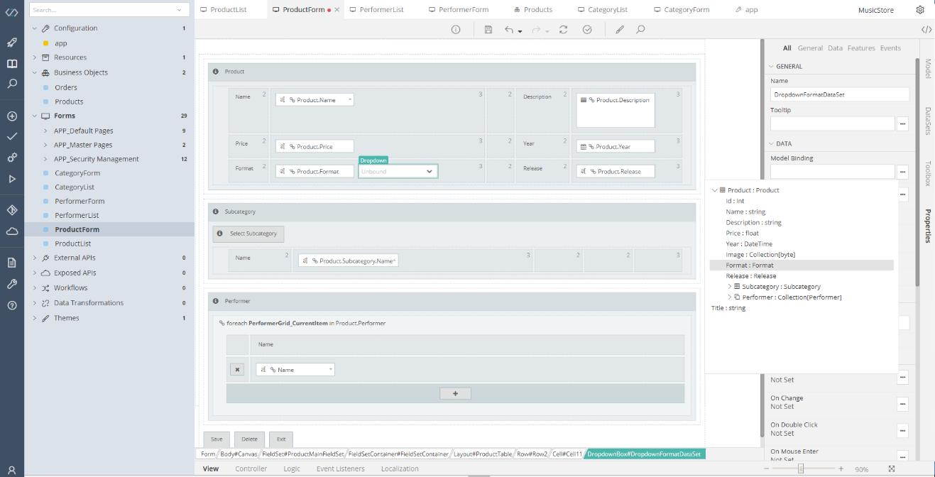Format Dropdown Binding