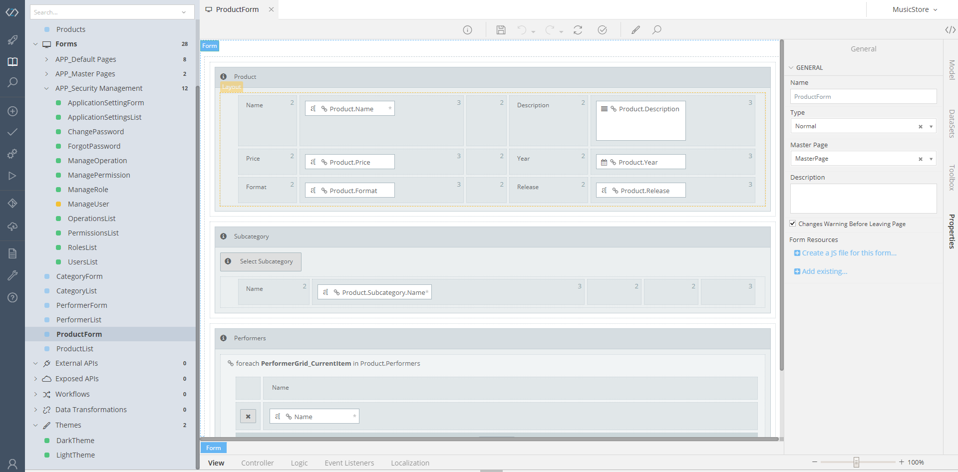 ProductForm Before Changes
