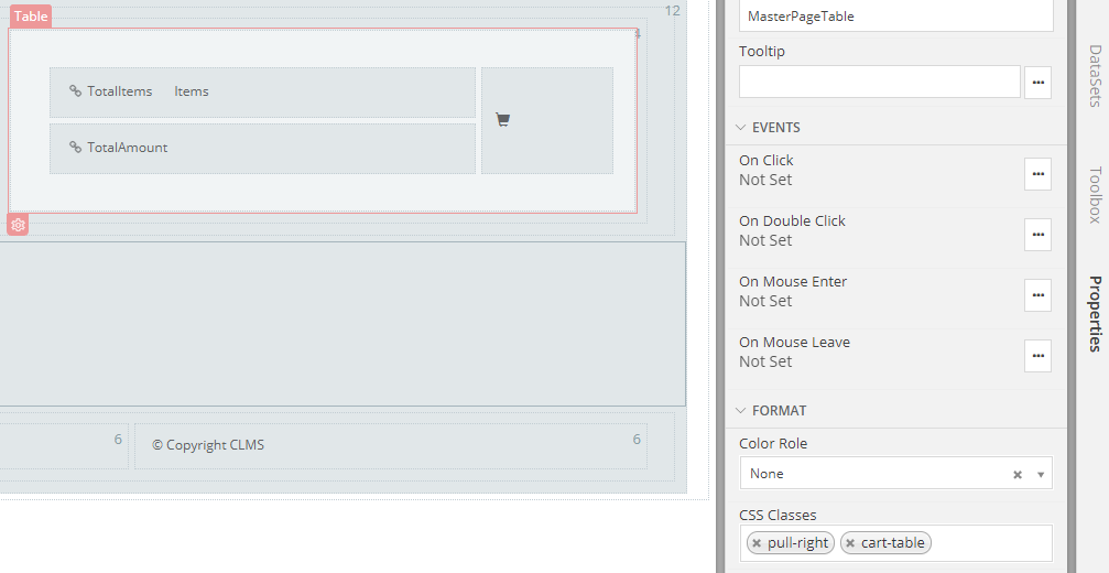 MasterPage Cart Table